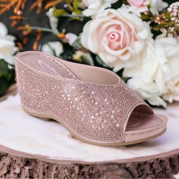 Italina Champagne Rhinestone Platform Wedge Sandal - Picture 9 of 9